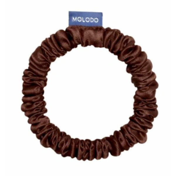 Шовкова резинка тонка Silk slim scrunchie Brown