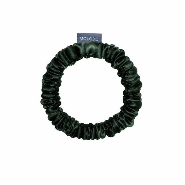 Шовкова резинка тонка Silk slim scrunchie Evergreen