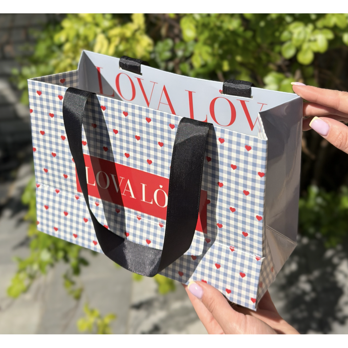 Подарунковий пакет середнього розміру Medium gift bag Gingham & Hearts